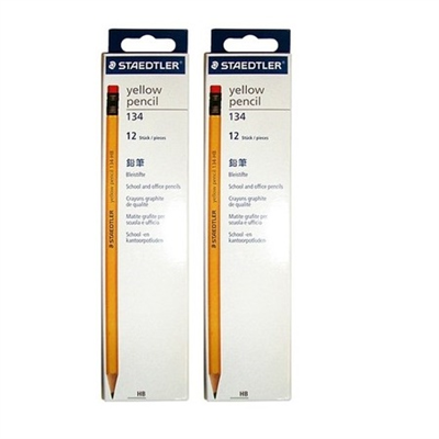 Staedtler Yellow Pencil with Eraser Tip 2B (Pack of 12)